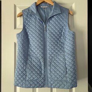 Allison Daley Women’s Quilted Vest Size 8 Blue Zip Front Pockets Lightweight Lay